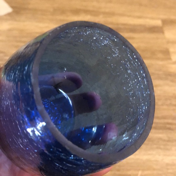 International silver company crackle cobalt blue glass votive candle holder - Picture 2 of 3